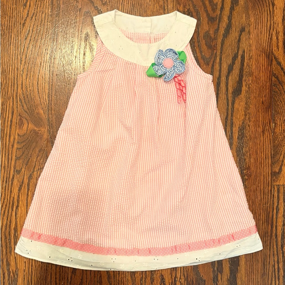 Copper Key Pink and White Striped Dress with Floral Detail